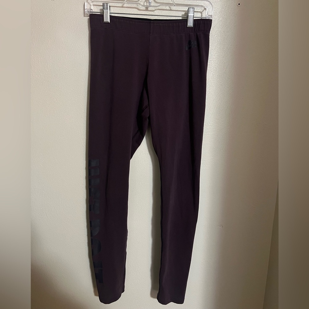 NIKE Classic 'Just Do It' Fold Over Waistband Active Leggings Purple Women's M